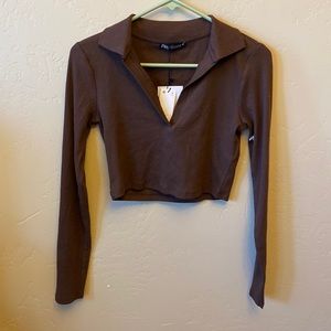 Brown Zara Ribbed Polo